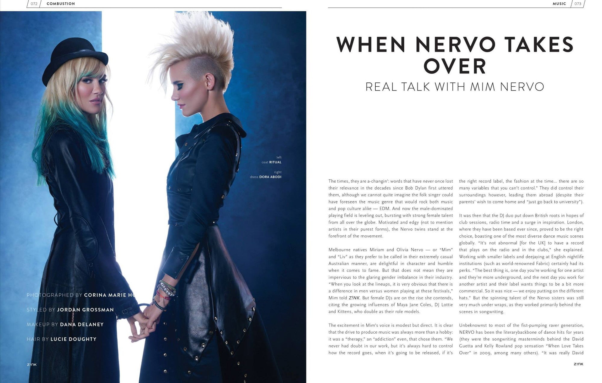 Holiday issue of ZINK Magazine on electro DJ duo Nervo featuring RITUAL FASHION